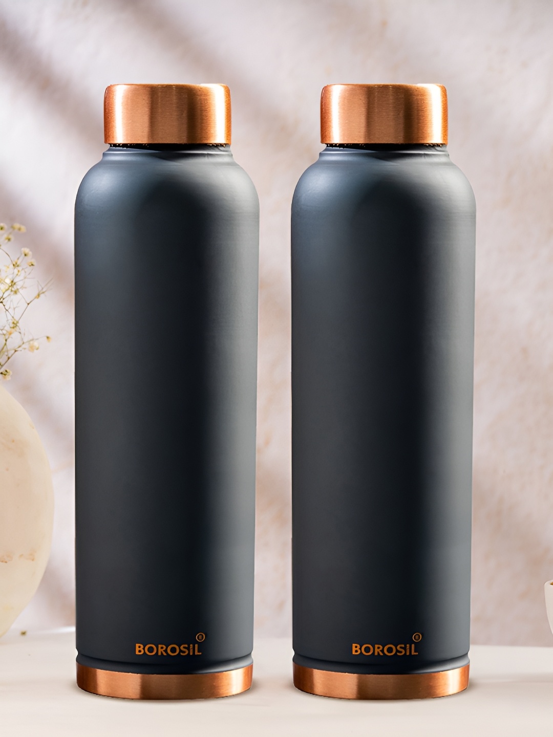 

BOROSIL Grey & Copper-Toned 2 Pieces Copper Solid Water Bottle 1L Each