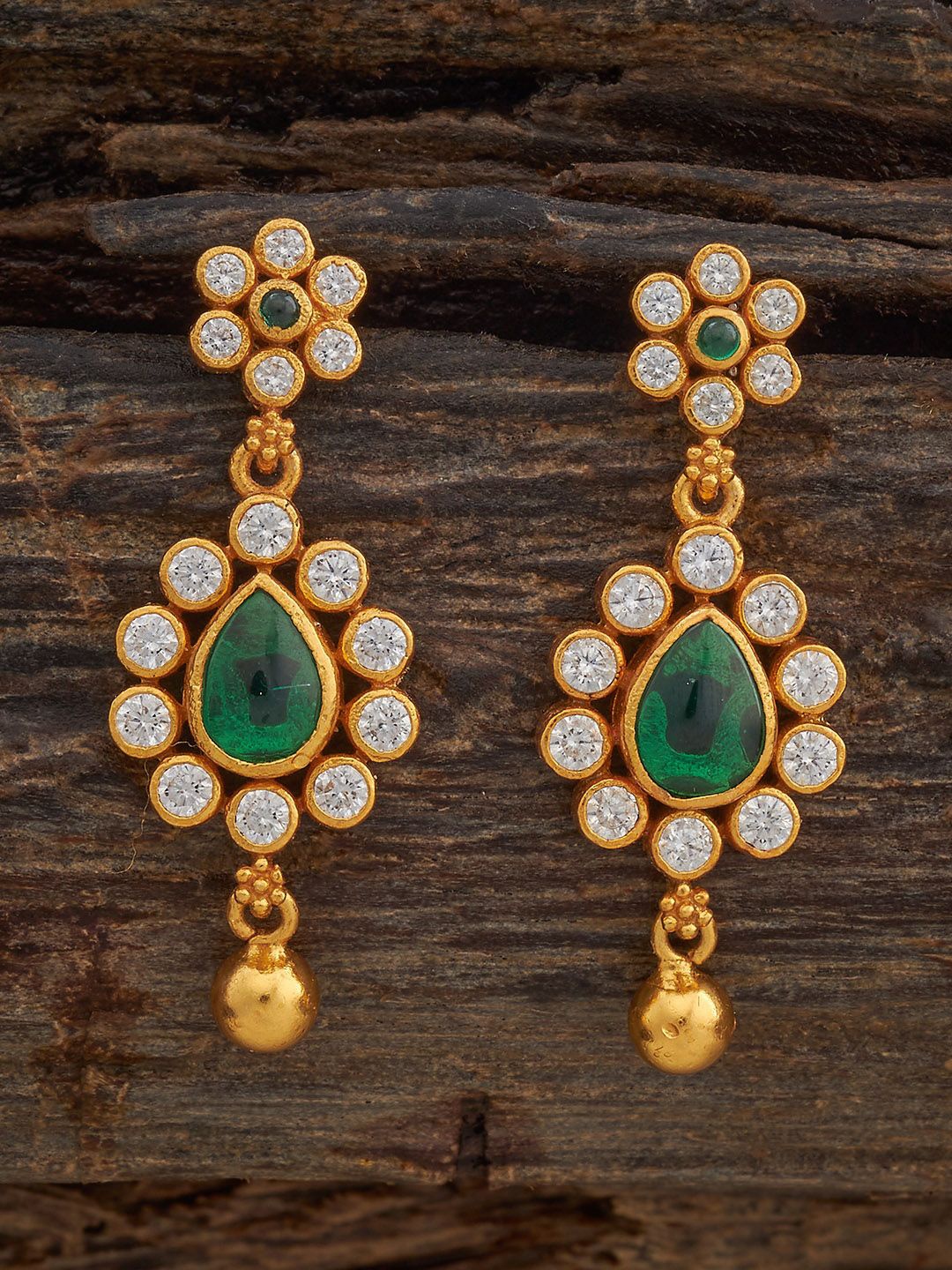 

Kushal's Fashion Jewellery 92.5 Pure Silver Gold-Plated Zircon Studded Drop Earrings