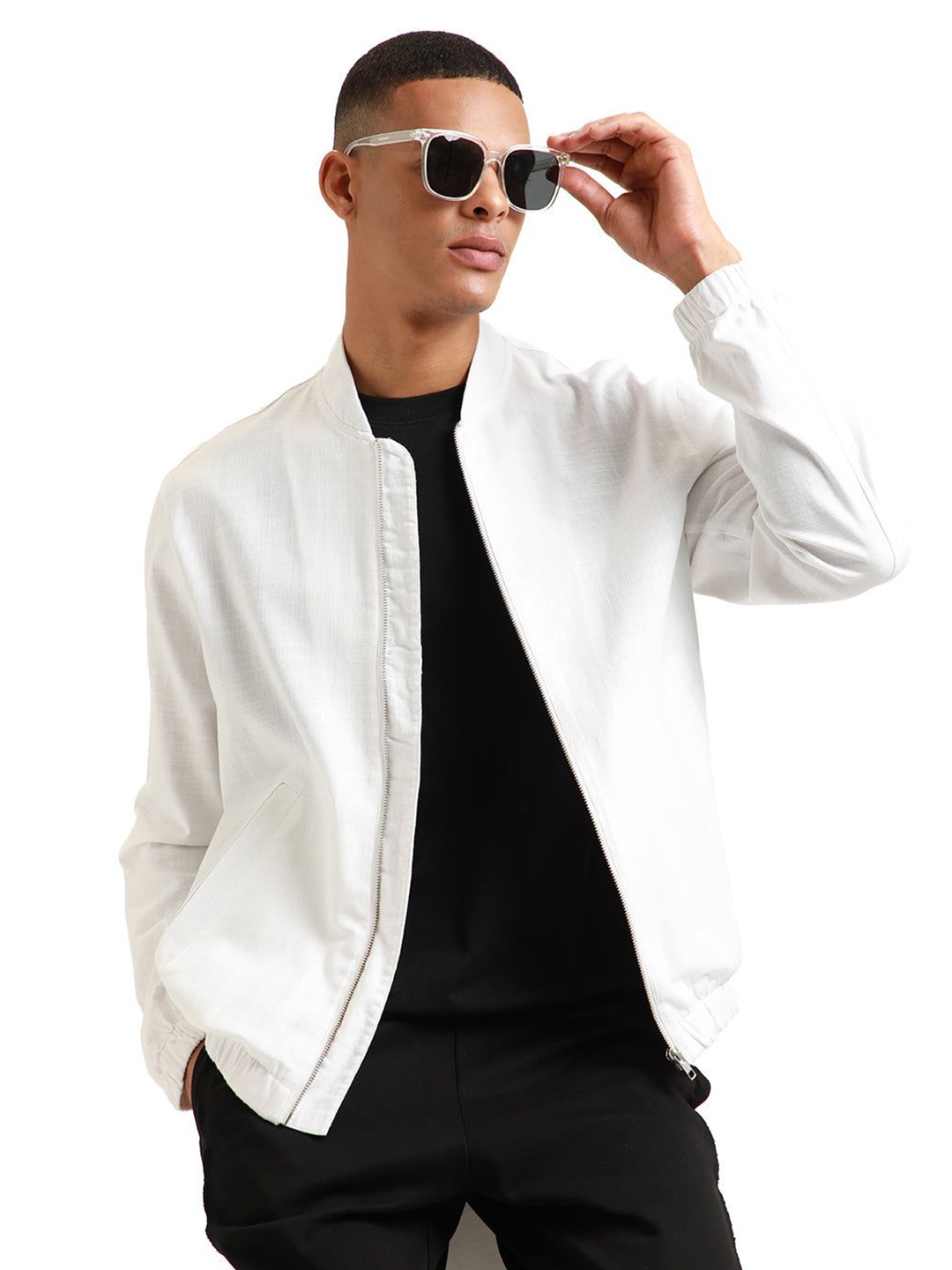 

Banana Club Men Open Front Bomber Linen Jacket, White
