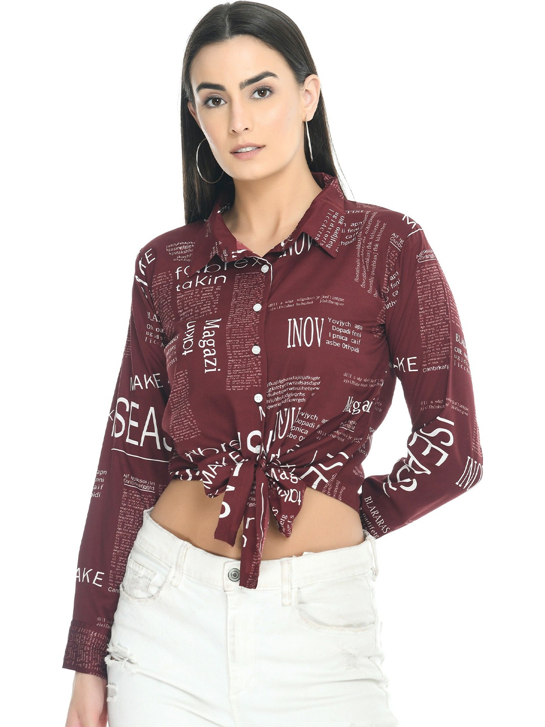 

Purser Print Cotton Shirt Style Top, Maroon