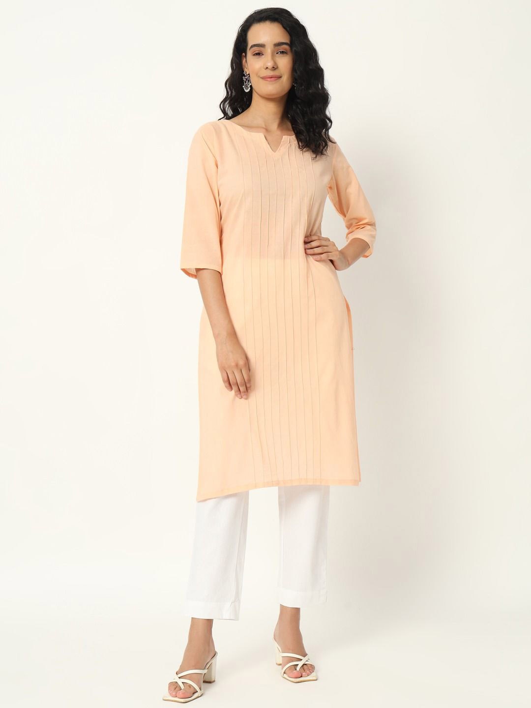 

SKYTICK Cotton Notch Neck Straight Kurta, Peach