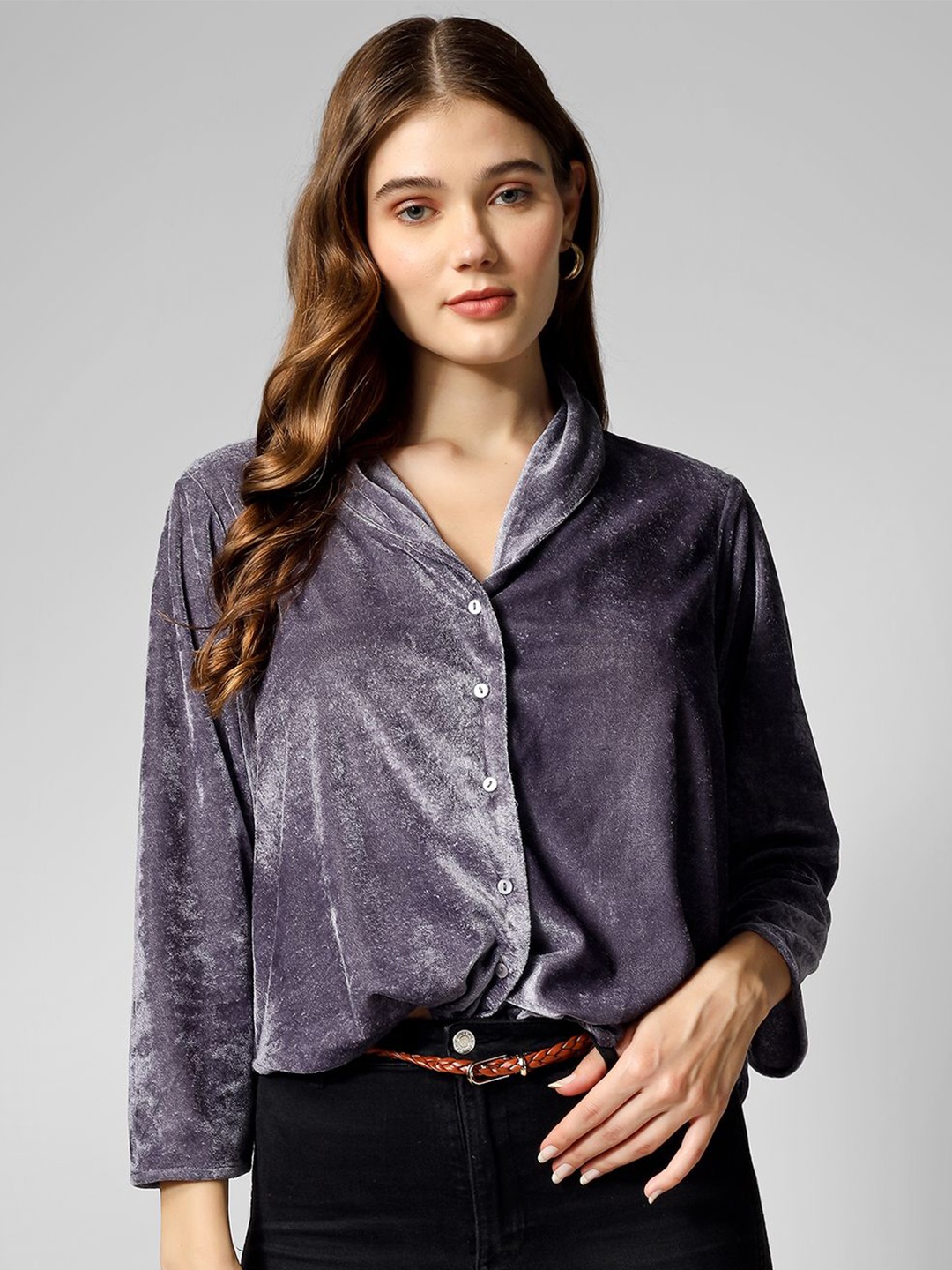 

UNLOKALE Women V-Neck Wrap Top, Grey