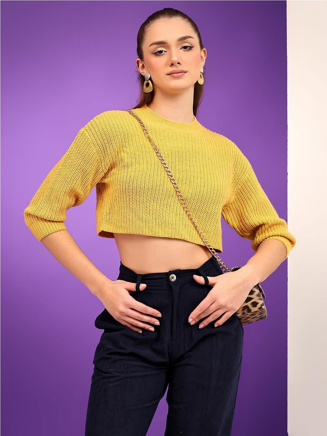 

Kotty Women Crop Pullover Sweater, Yellow