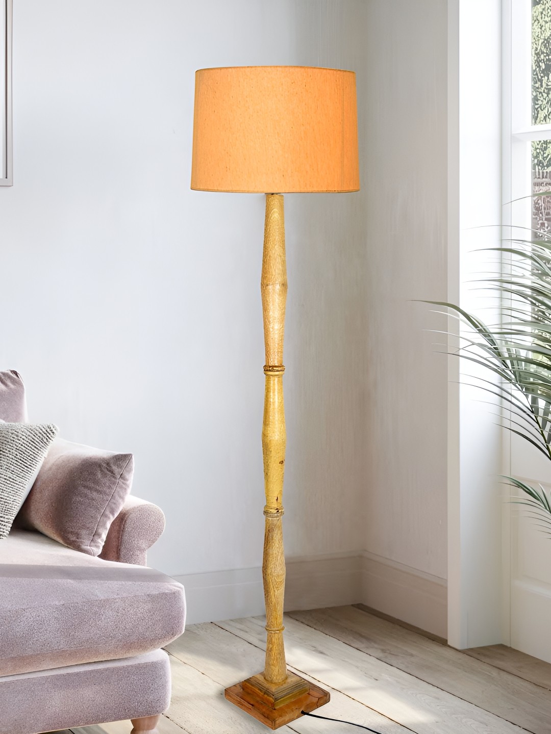 

Homesake Yellow & Beige Cylinder Shaped Wooden Floor Lamp