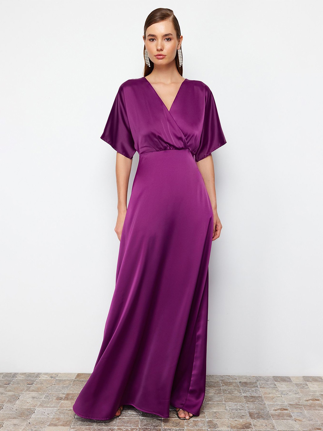 

Trendyol Women Flared Sleeve Maxi Dress, Purple