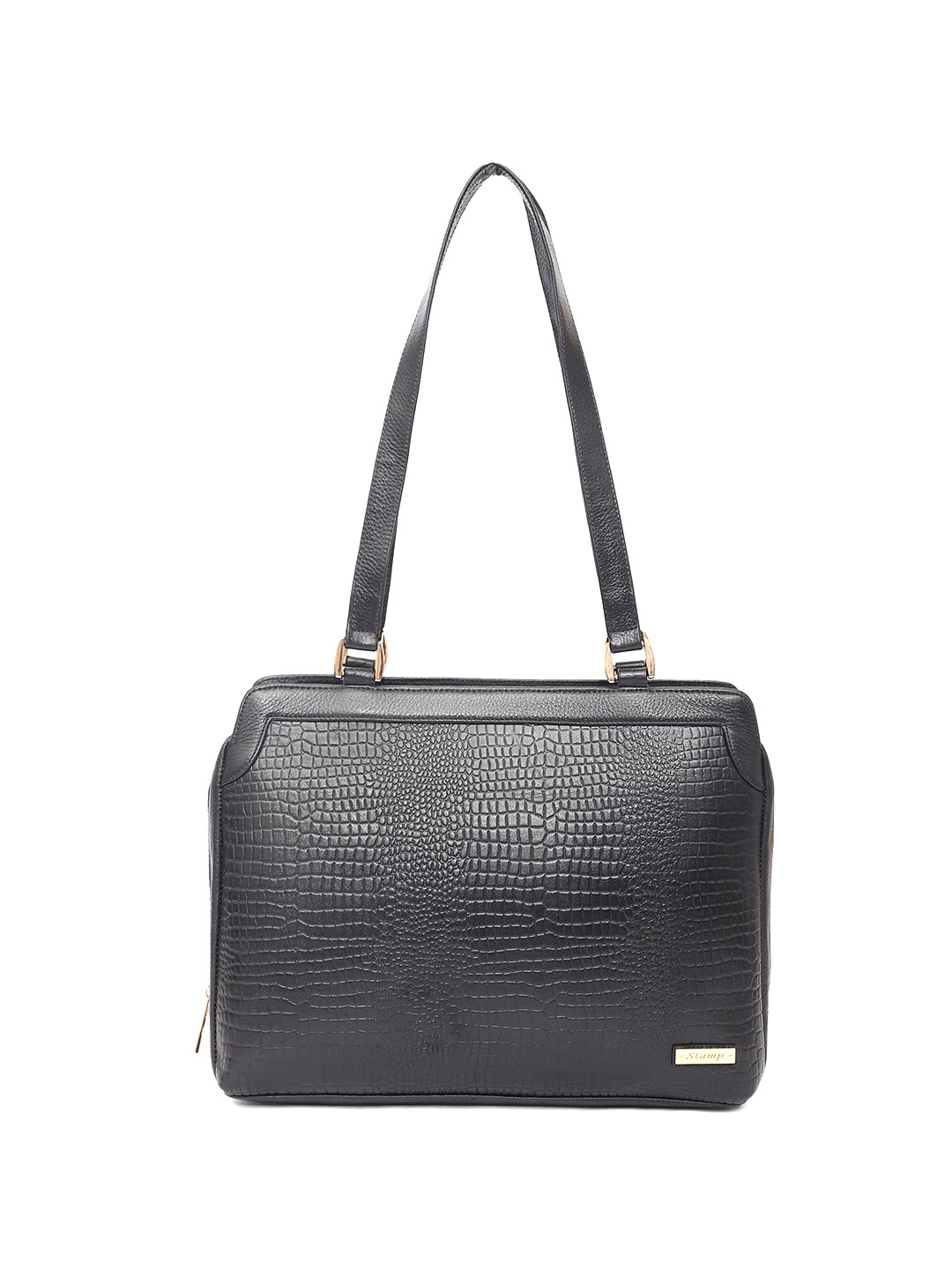 

Stamp Leather Structured Handheld Bag, Black