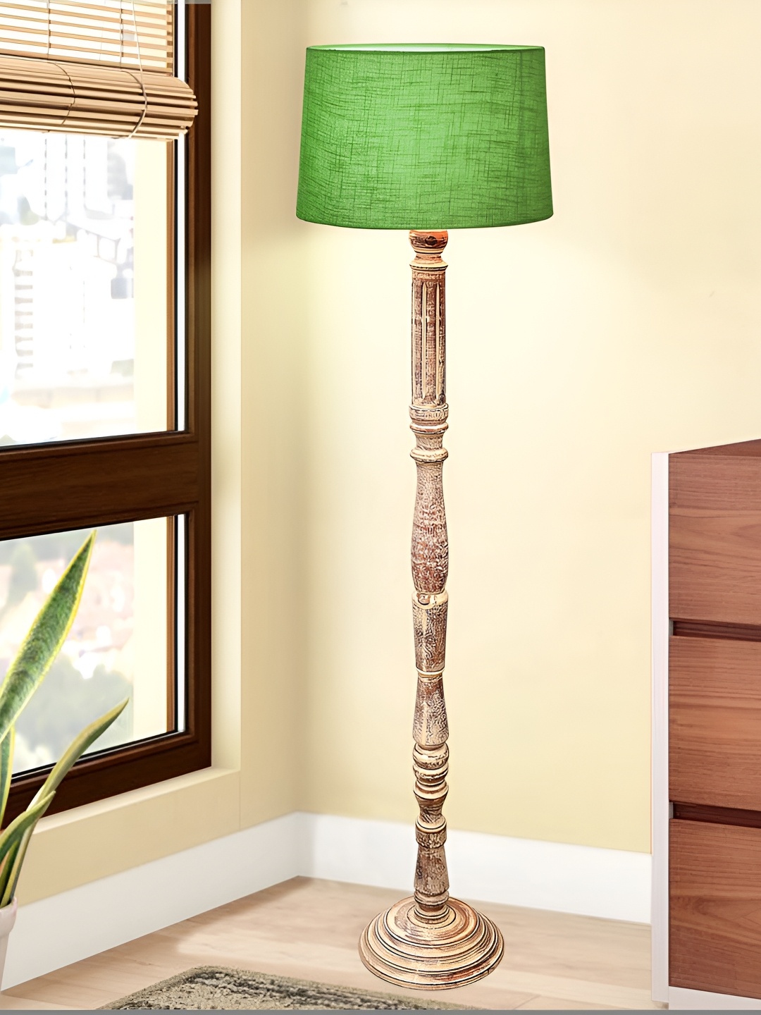 

Homesake Green & Brown Cylinder Shaped Wooden Floor Lamp