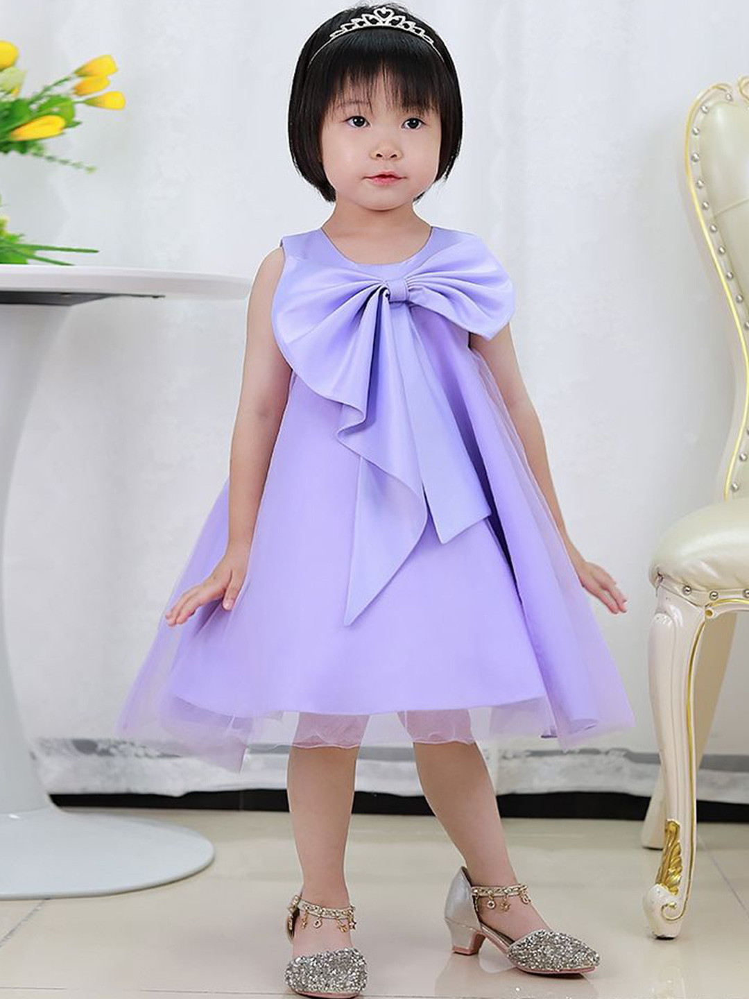 

LULU & SKY Girls A-Line Dress With Bow Detail, Purple