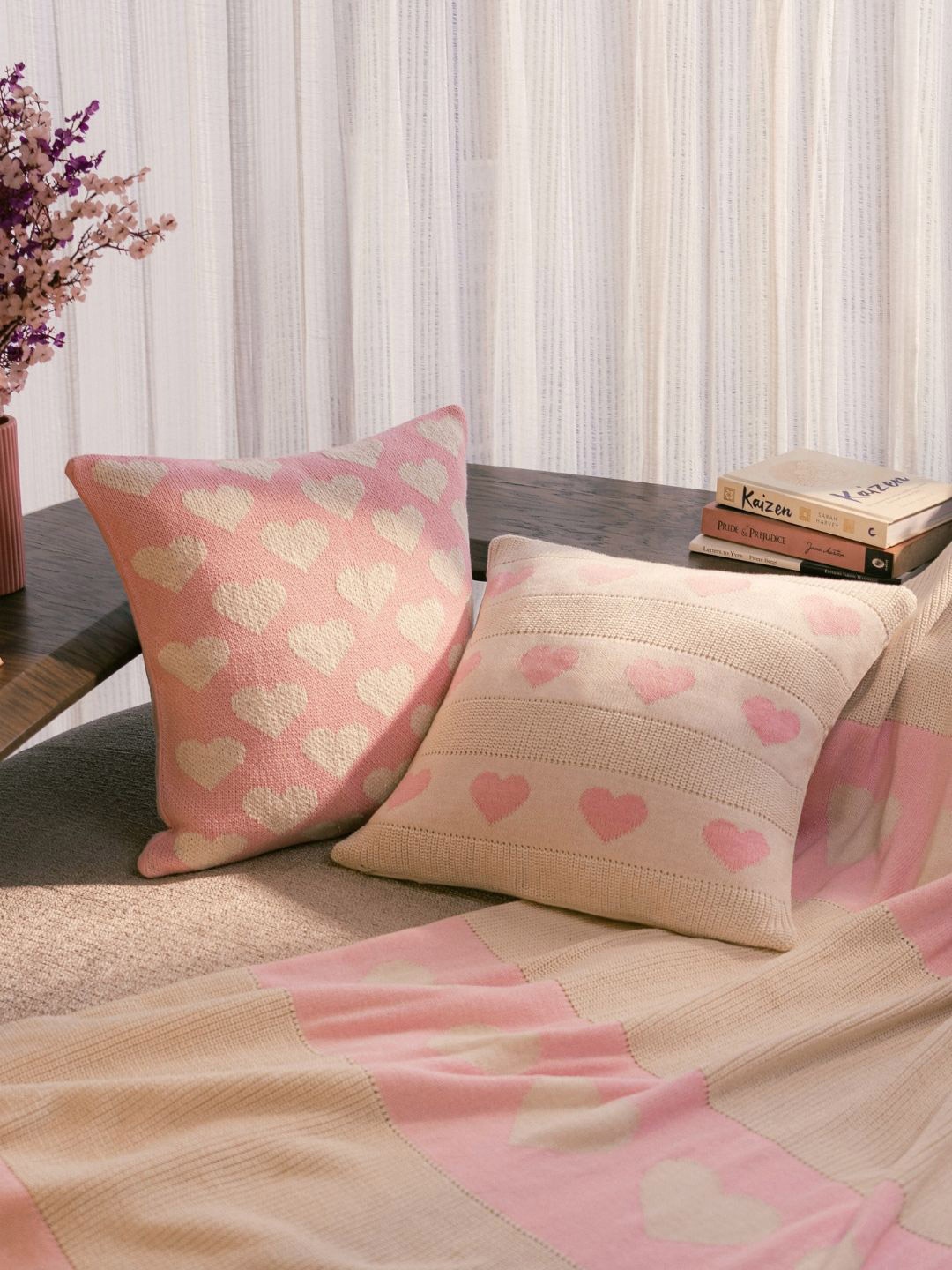 

haus & kinder Valentine's blush Off White Set of 2 Pure Cotton Square Cushion Covers