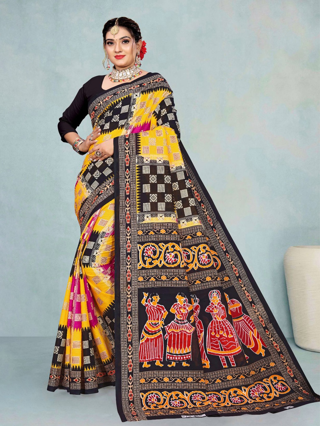 

pasapalli Ethnic Motifs Pure Cotton Sambalpuri Saree, Pink