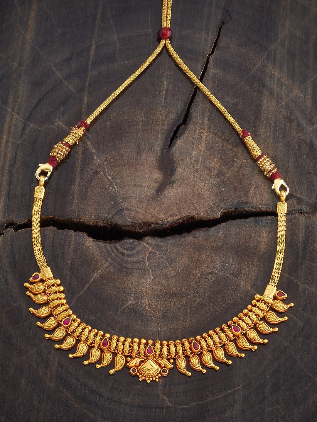 

Kushal's Fashion Jewellery Silver Gold Plated Stone Studded Temple Necklace