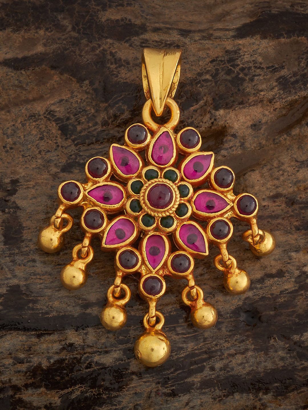 

Kushal's Fashion Jewellery 92.5 Pure Silver Gold-Plated Stone-Studded Floral Pendants