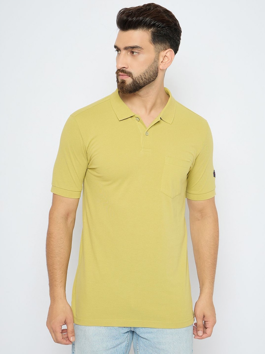 

AXMANN Men Solid Polo Collar Cotton T-shirt, Lime green