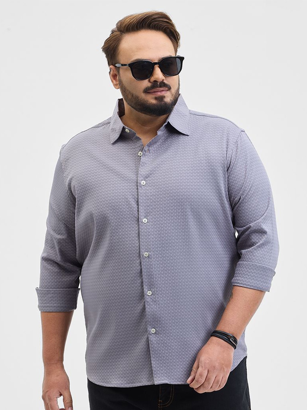 

Snitch Men Classic Fit Spread Collar Textured Casual Shirt, Grey