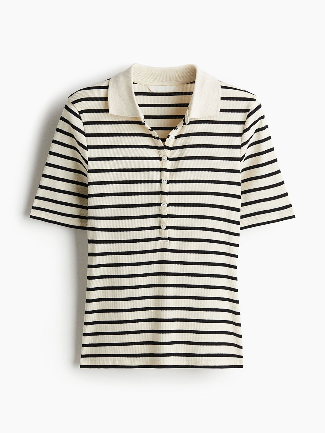 

H&M Ribbed Polo Shirt, White