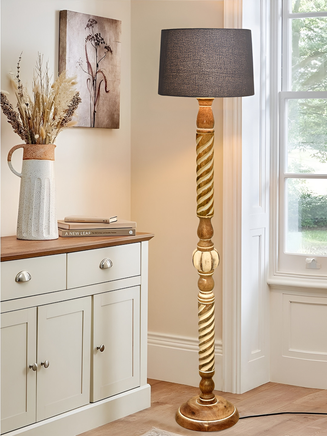 

Homesake Grey & Brown Cylinder Shaped Wooden Floor Lamp