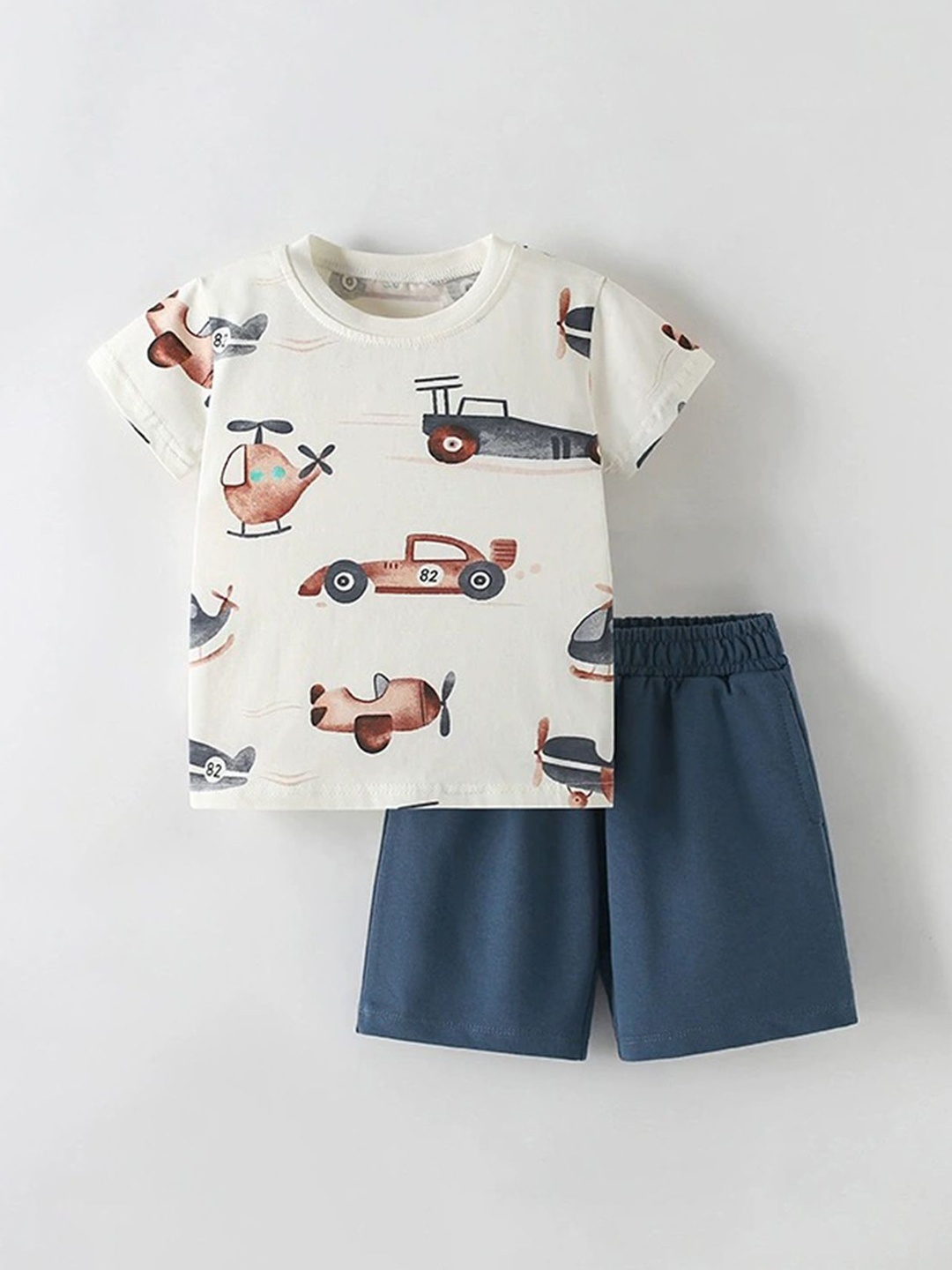 

LULU & SKY Boys Printed Pure Cotton T-Shirt With Shorts, Blue