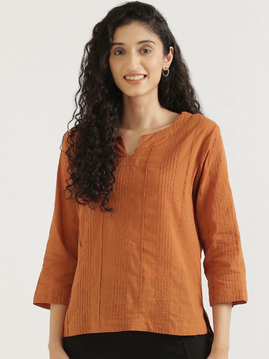 

SAADAA Women Cinnamon Casual & Office Wear Everyday Cotton Top, Orange