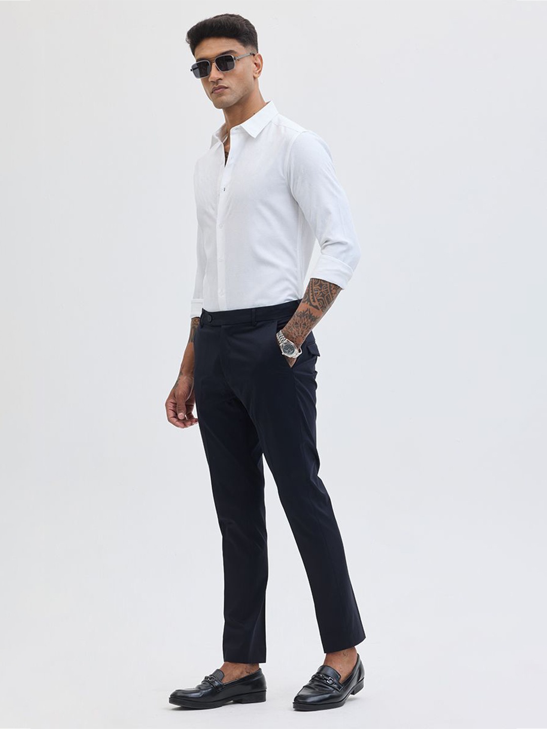 

Snitch Men Classic Slim Fit Spread Collar Textured Formal Shirt, White