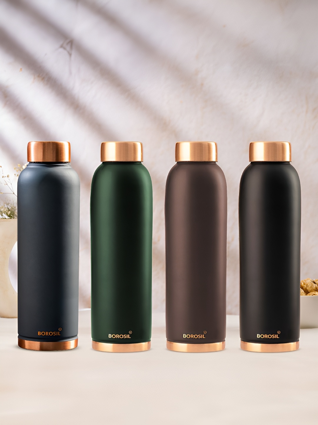 

BOROSIL Green & Brown 4 Pieces Copper Solid Water Bottle 1L Each