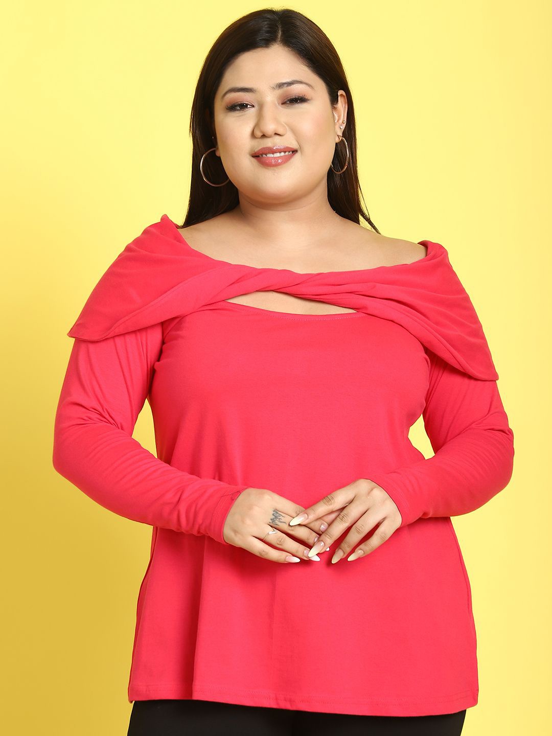 

theRebelinme Women Plus Size Cut Out Cotton Top, Fuchsia