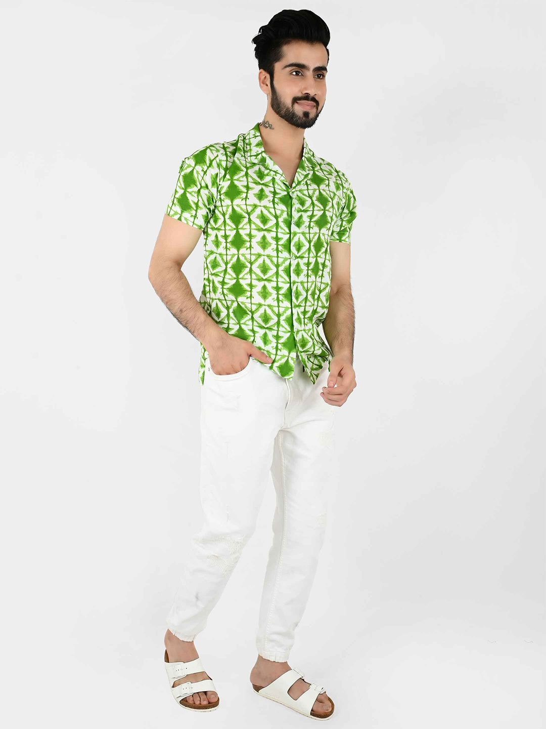 

Blissence Men Comfort Fit Cuban Collar Dyed Cotton Casual Shirt, White