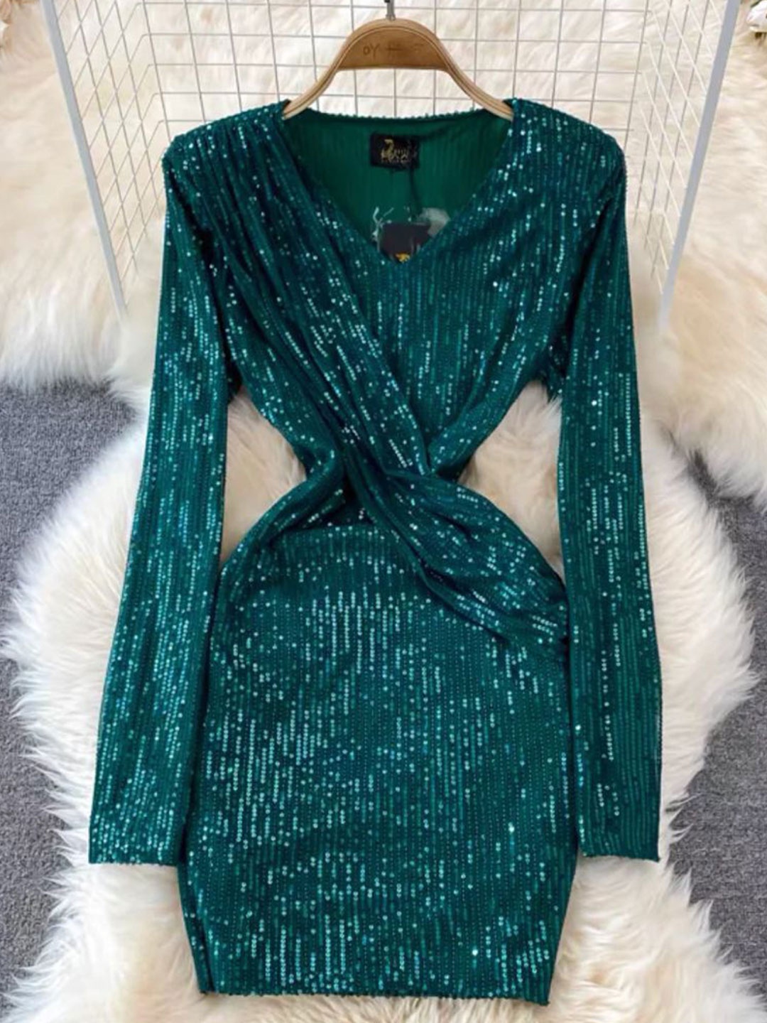 

MADE FOR HER LABEL Women Sequin Embellished Bodycon Dress, Green