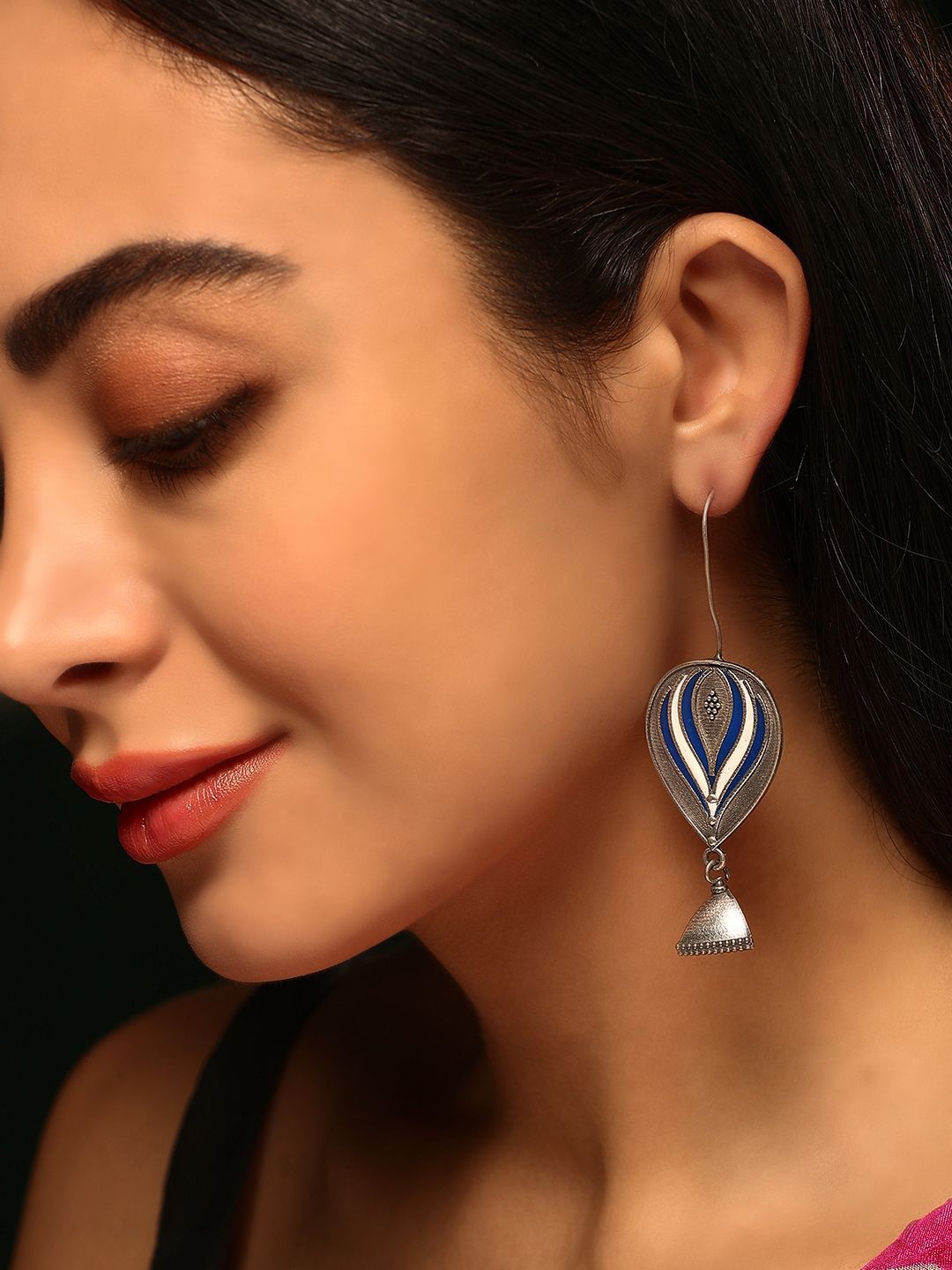 

Priyaasi Silver Plated Oxidized Contemporary Drop Earrings