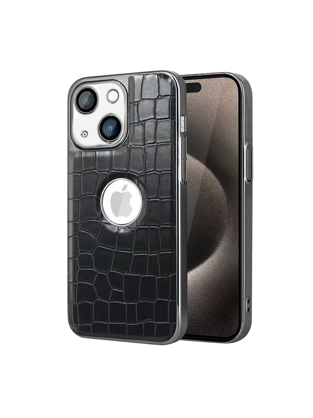 

Luxury Kase LK104 Artificial Leather Camera Lens Protective iPhone 15 Plus Back Case, Black