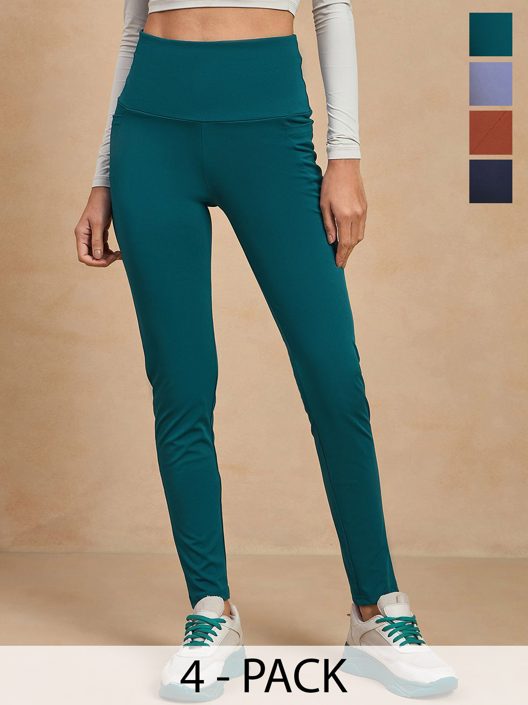 

COLOR CAPITAL Women Pack of 4 Skinny Fit Antimicrobial Sports Tights, Navy blue