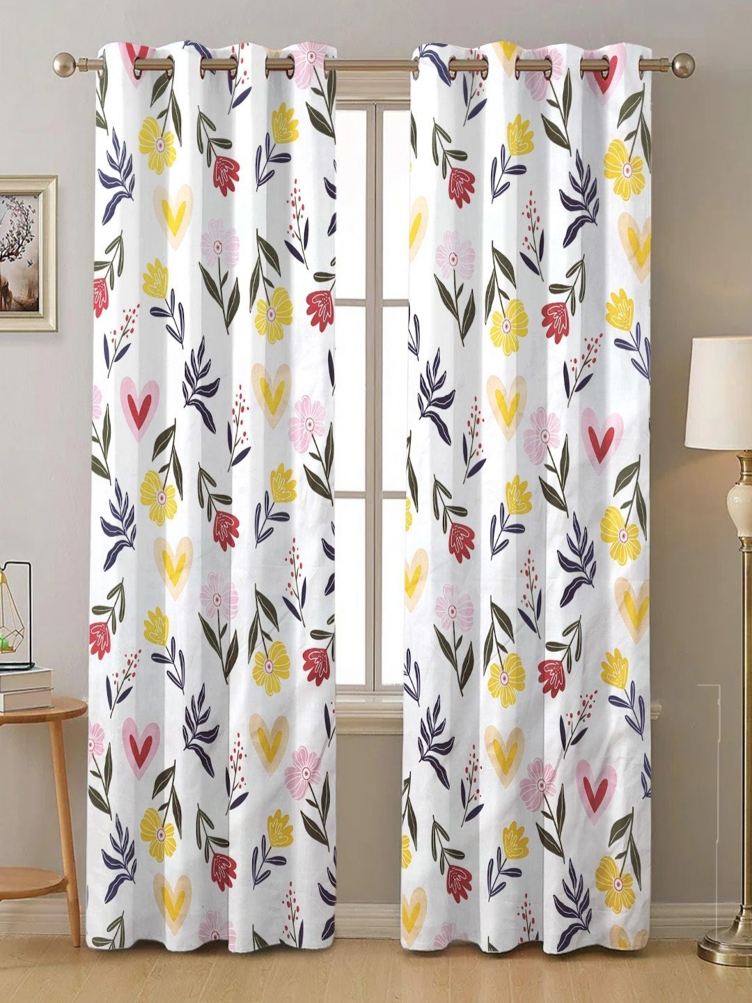 

ANA White & Yellow Set of 2 Floral Room Darkening Long Door Curtain