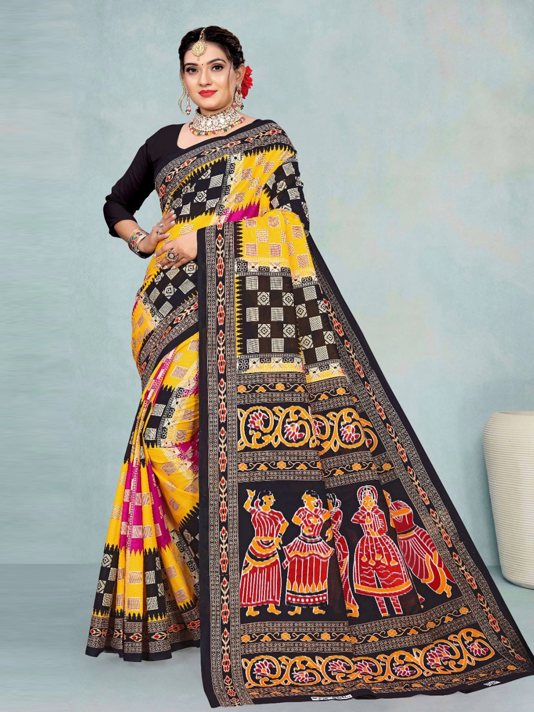 

pasapalli Ethnic Motifs Pure Cotton Sambalpuri Saree, Pink