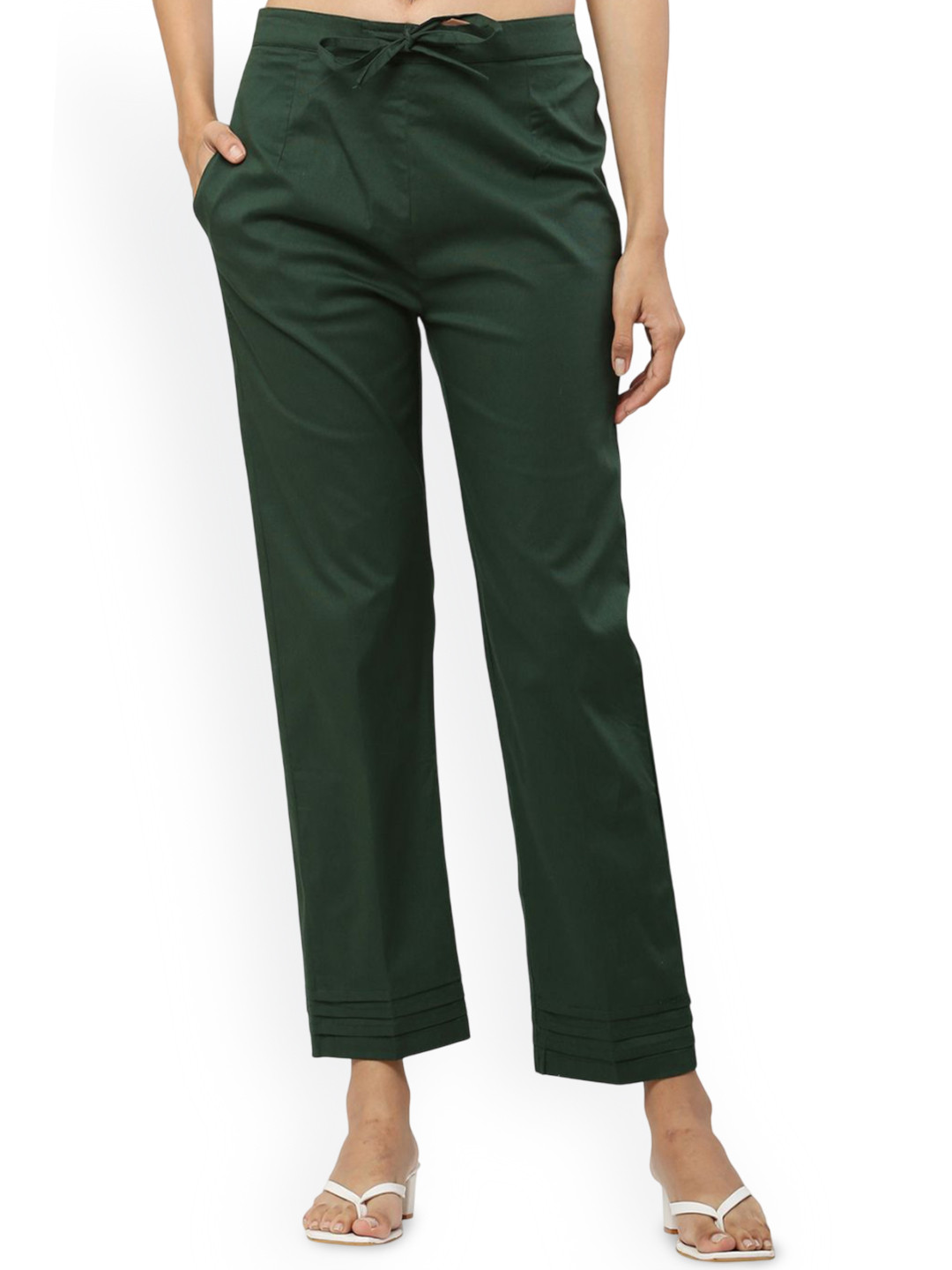 

Sellingsea Women Pleated Trousers, Green