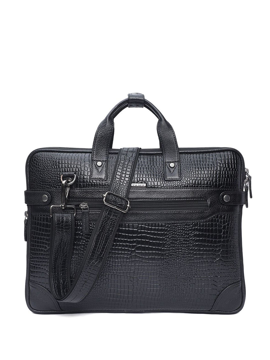 

Stamp Unisex Leather Laptop Bag, Black
