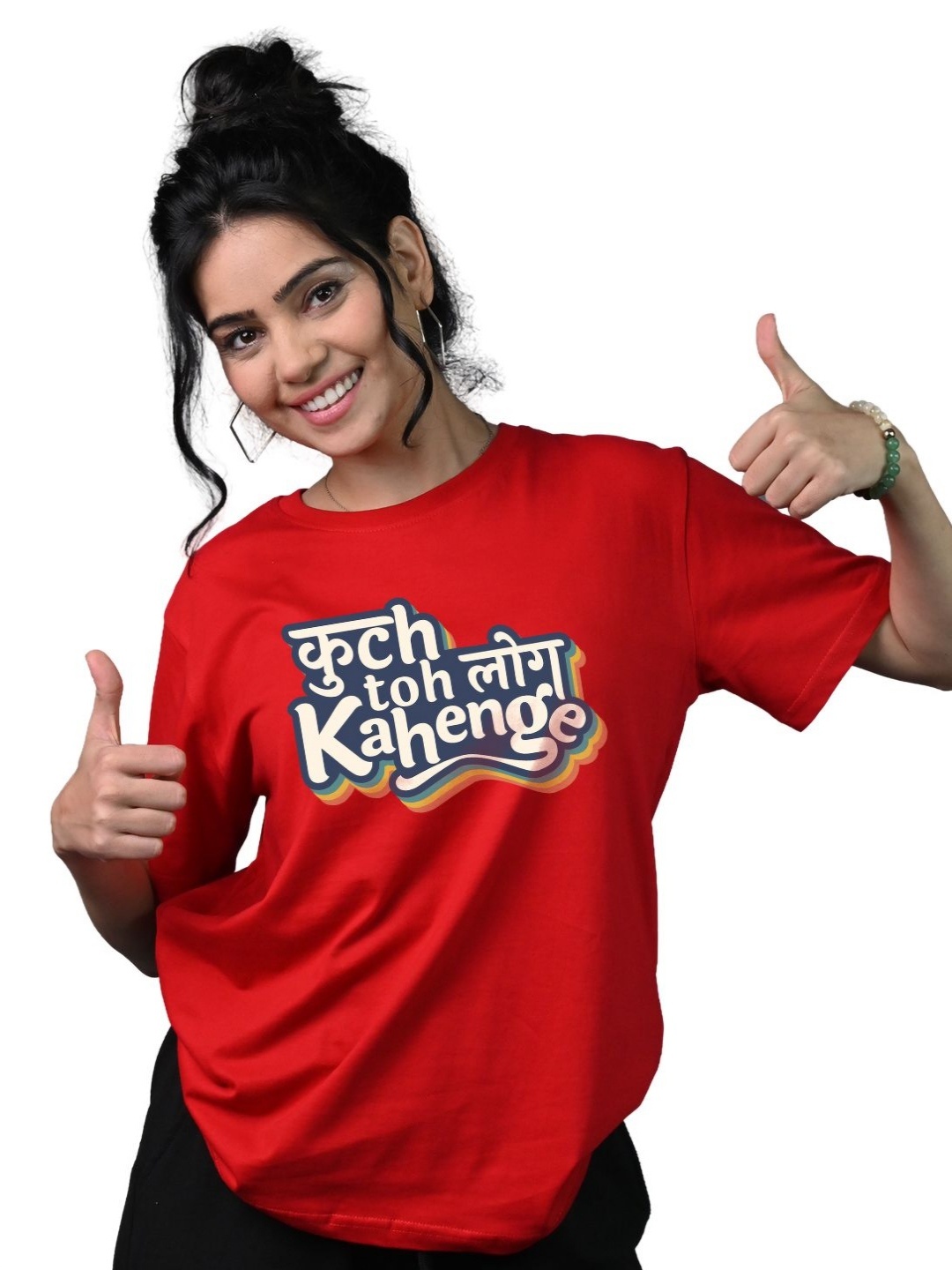 

Tedhi Medhi Family Women Typography Printed Round Neck Cotton T-shirt, Red