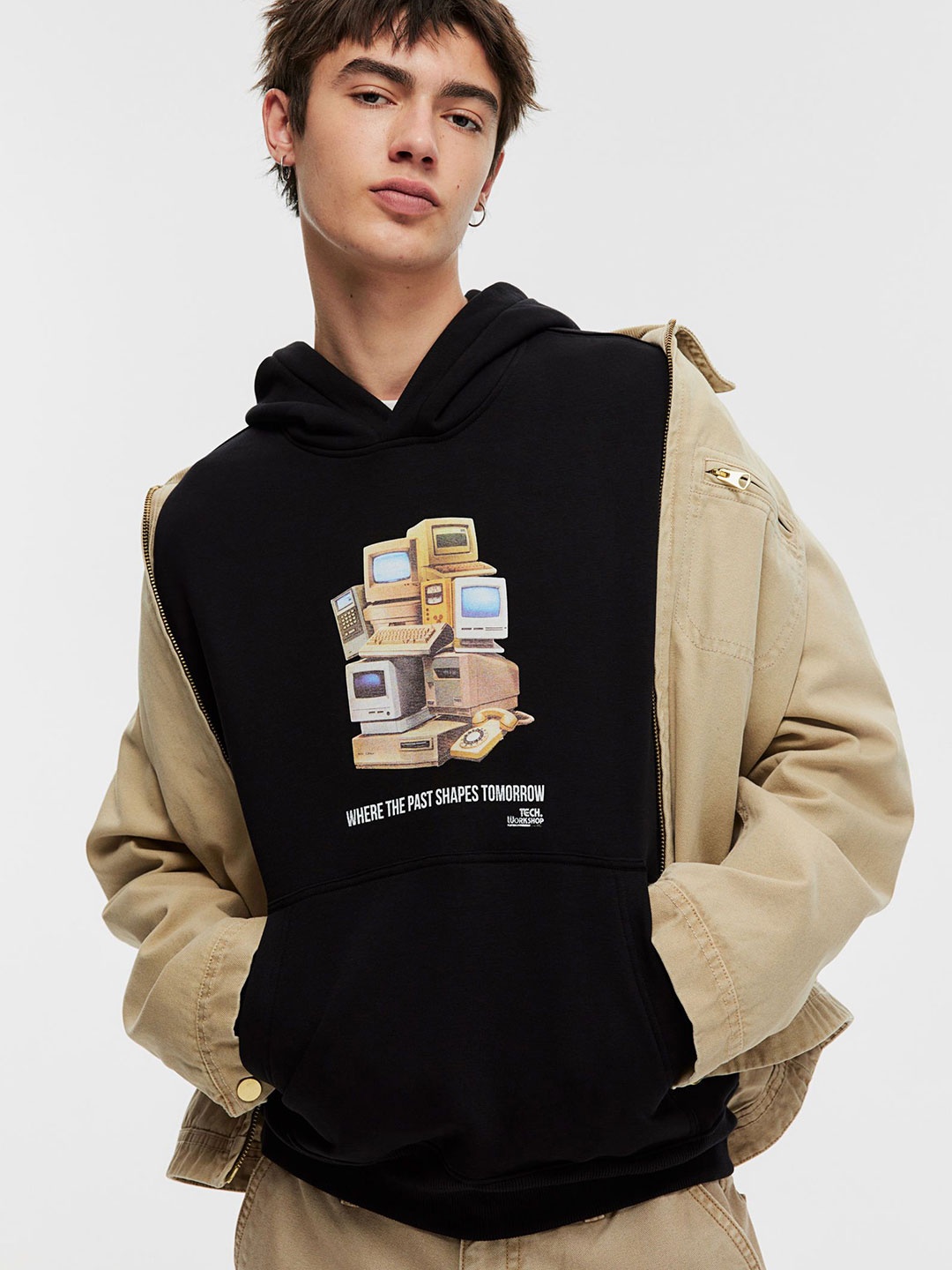 

H&M Oversized Fit Printed Hoodie, Black