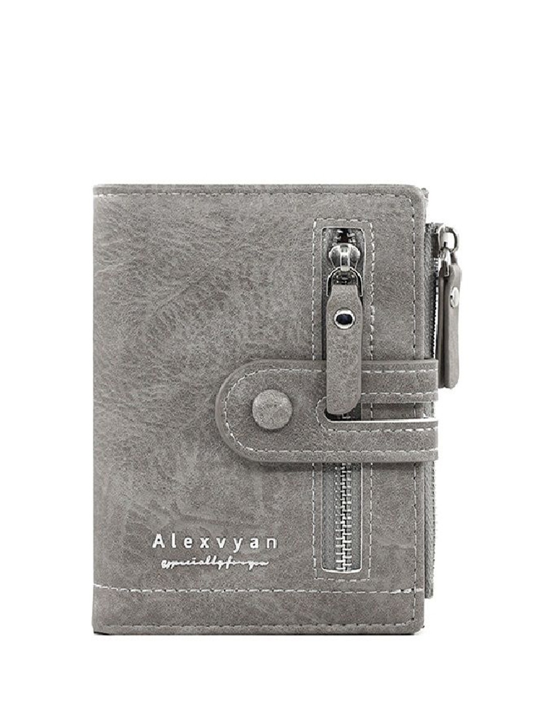 

Alexvyan Women Zip Detail Two Fold Wallet, Grey