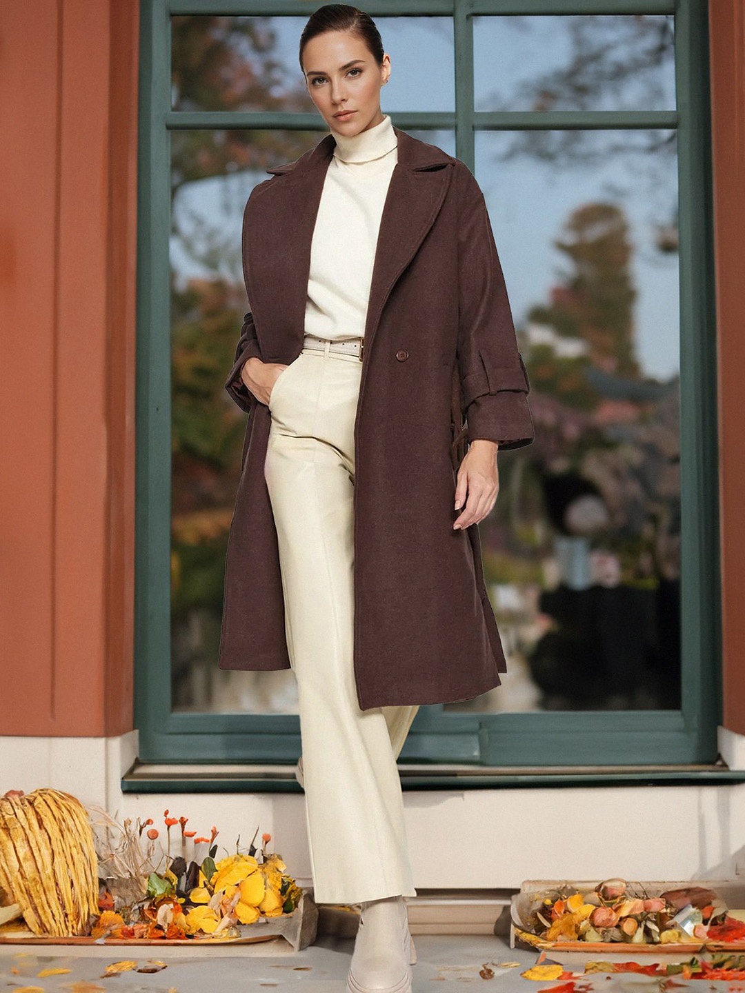 

Trendyol Notched Lapel Single-Breasted Overcoat, Brown