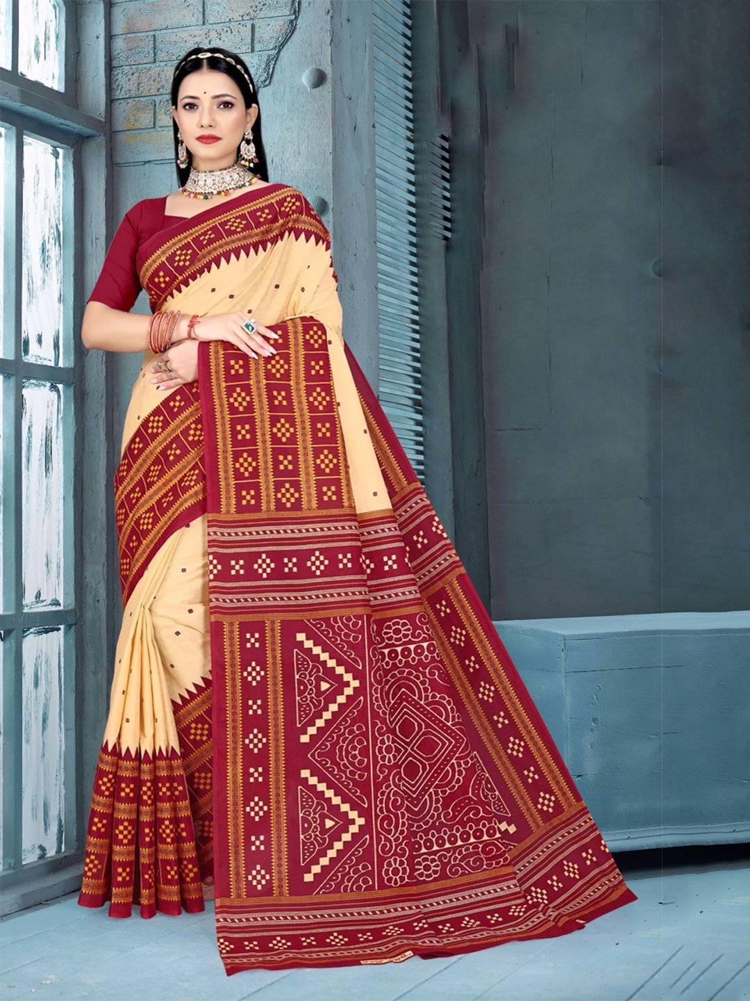 

pasapalli Pure Cotton Sambalpuri Saree, Brown