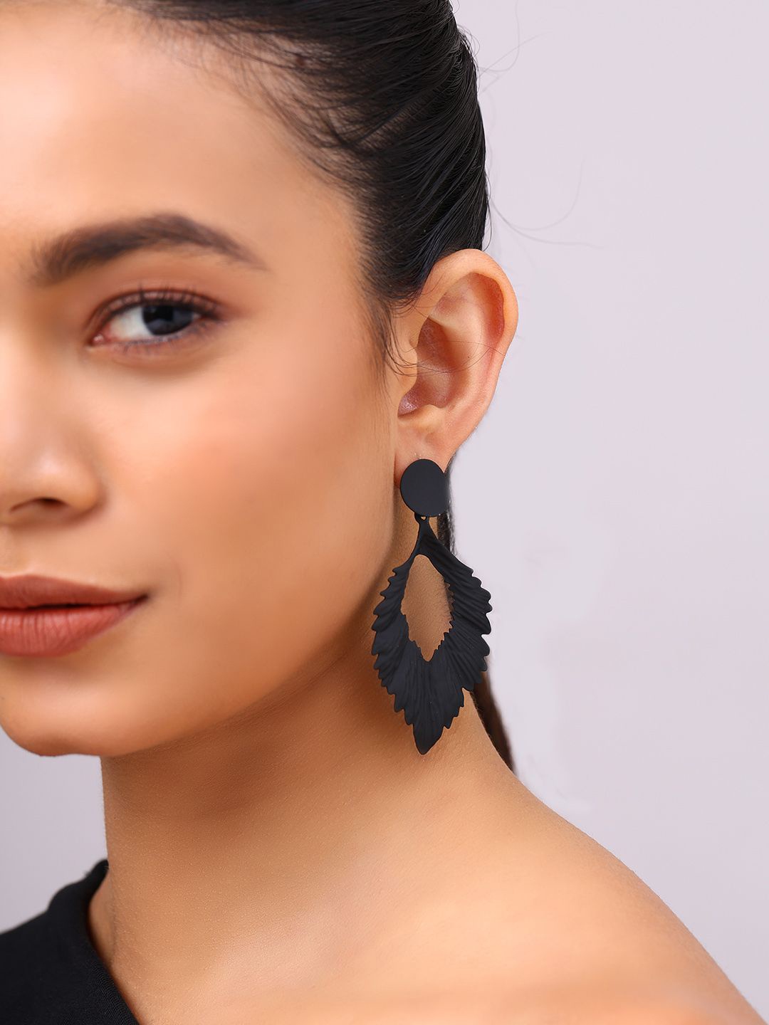 

Priyaasi Leaf-Shaped Drop Earrings, Black