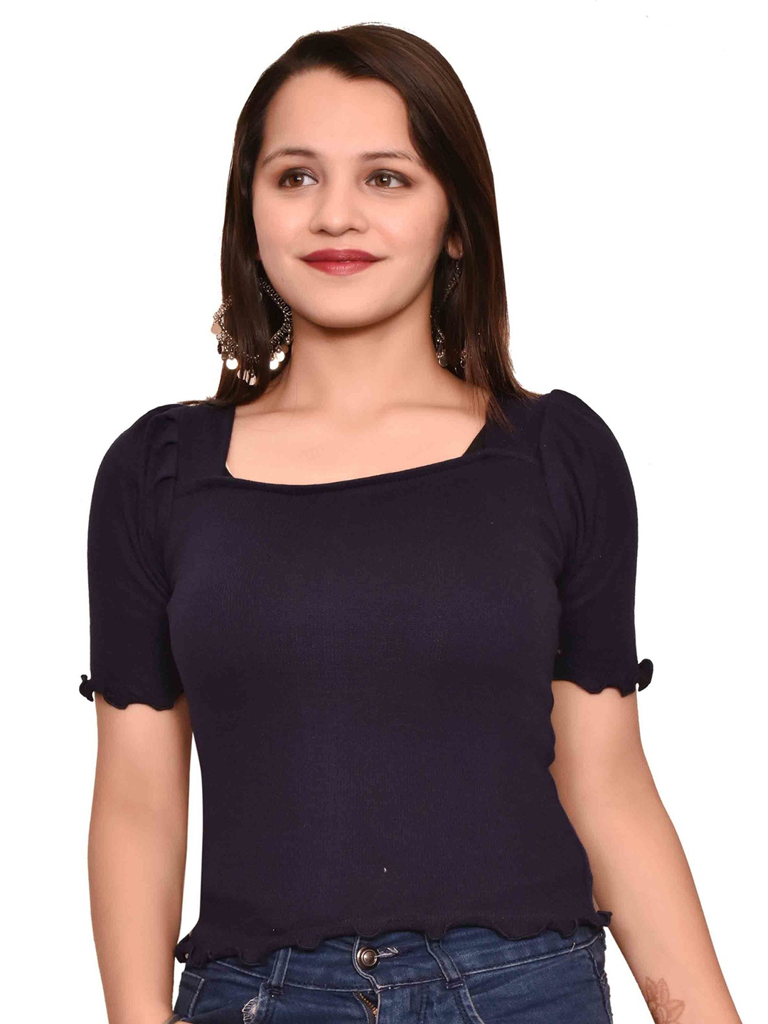 

Purser Puff Sleeve Cotton Top, Blue