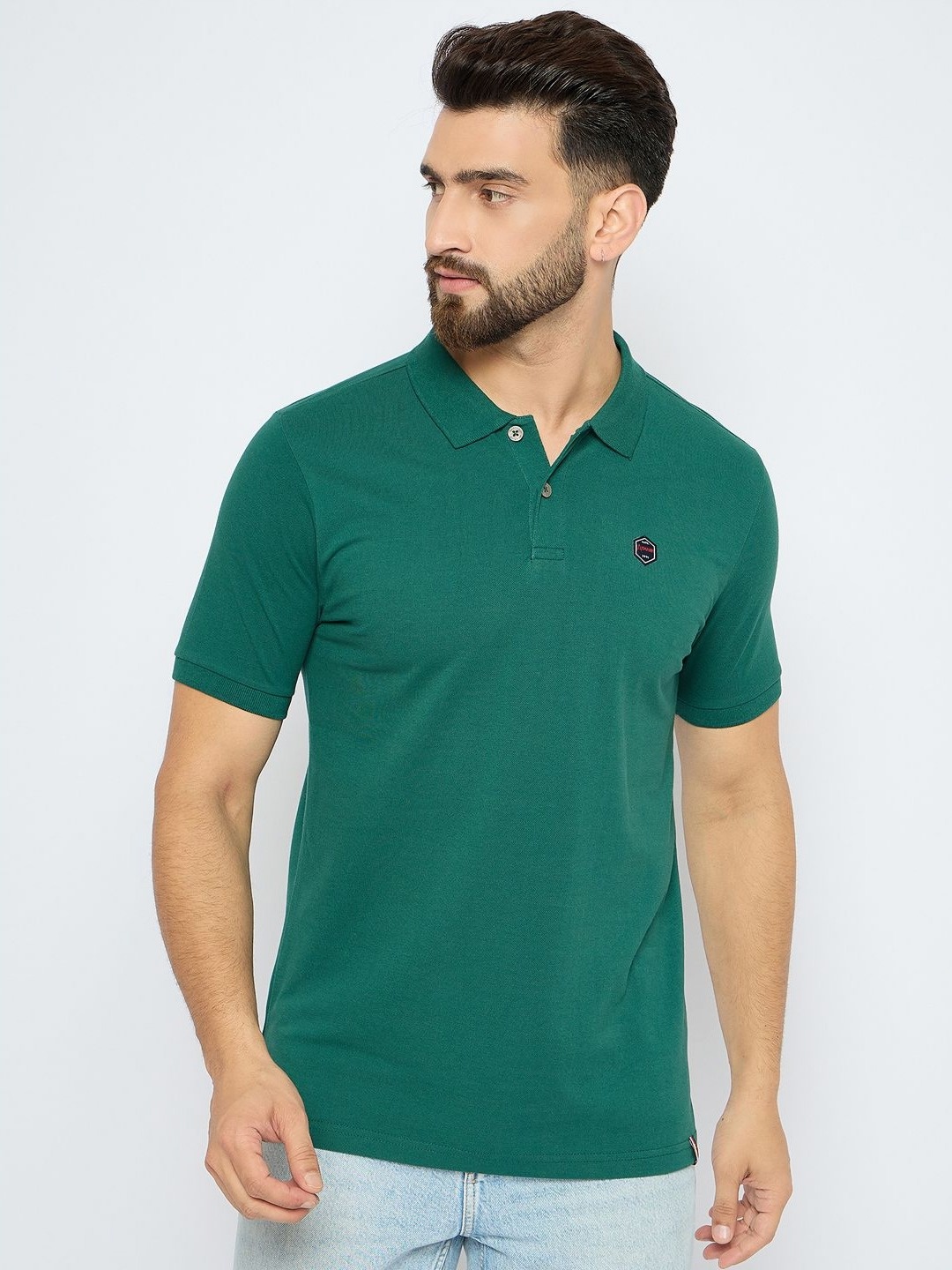 

AXMANN Men Solid Polo Collar Cotton T-shirt, Teal
