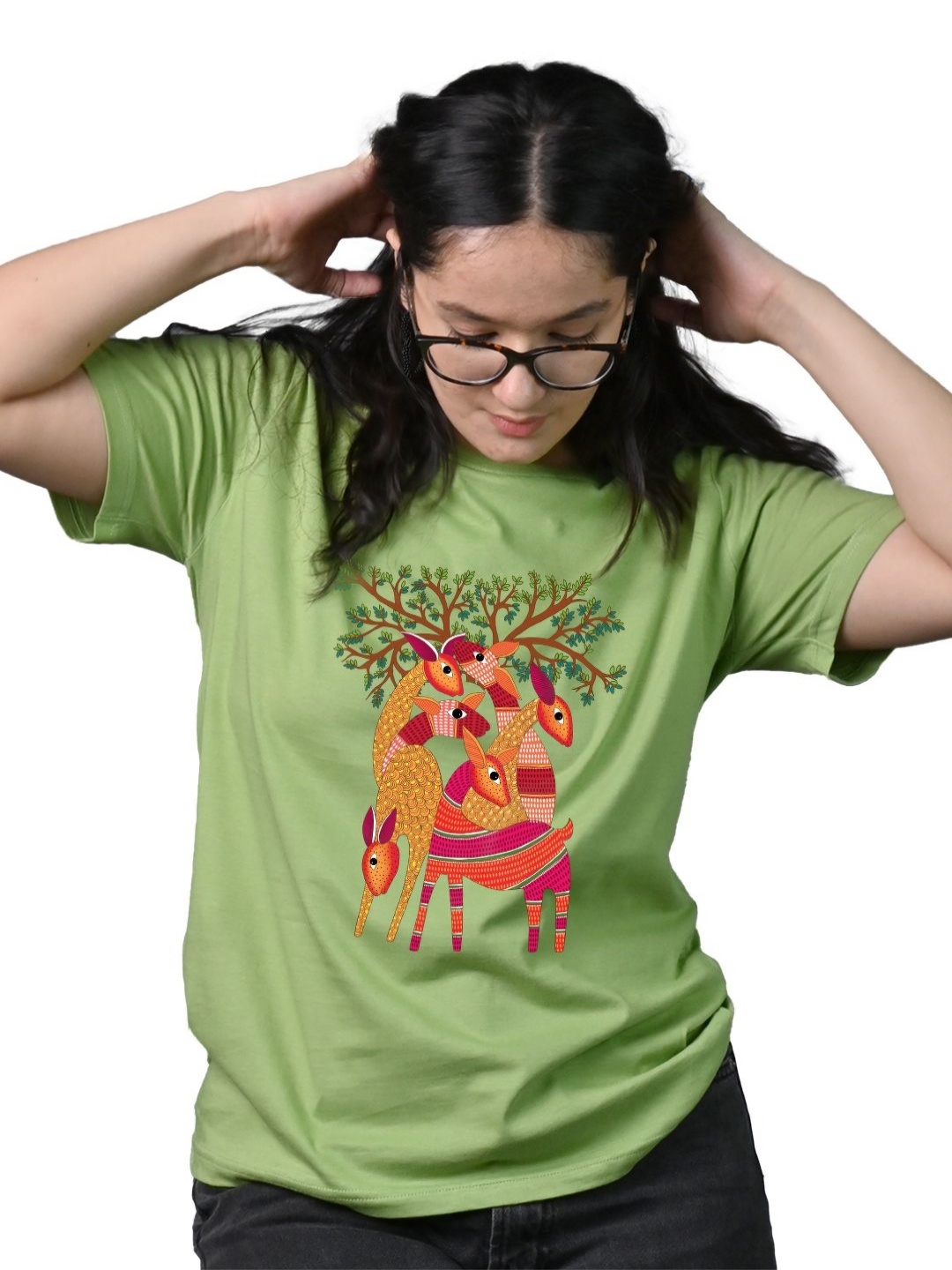 

Tedhi Medhi Family Women Graphic Printed Round Neck Cotton T-shirt, Green