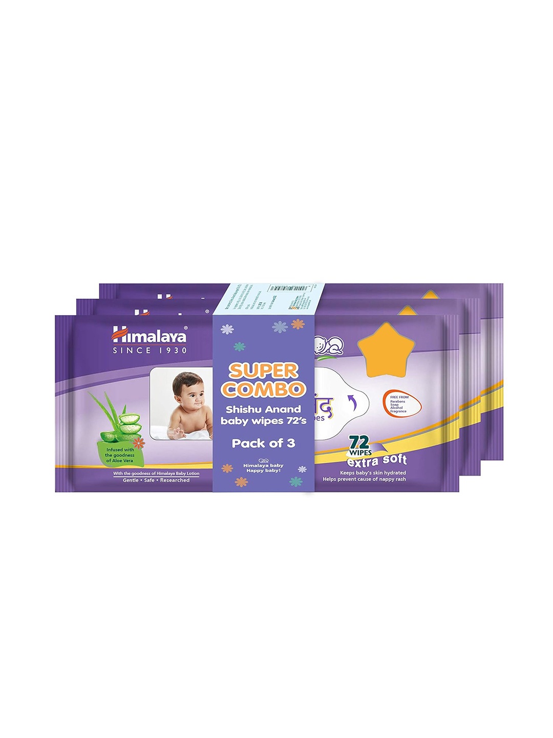 

Himalaya Set of 3 Shishu Anand Baby Wipes - 72 Pulls each, Purple