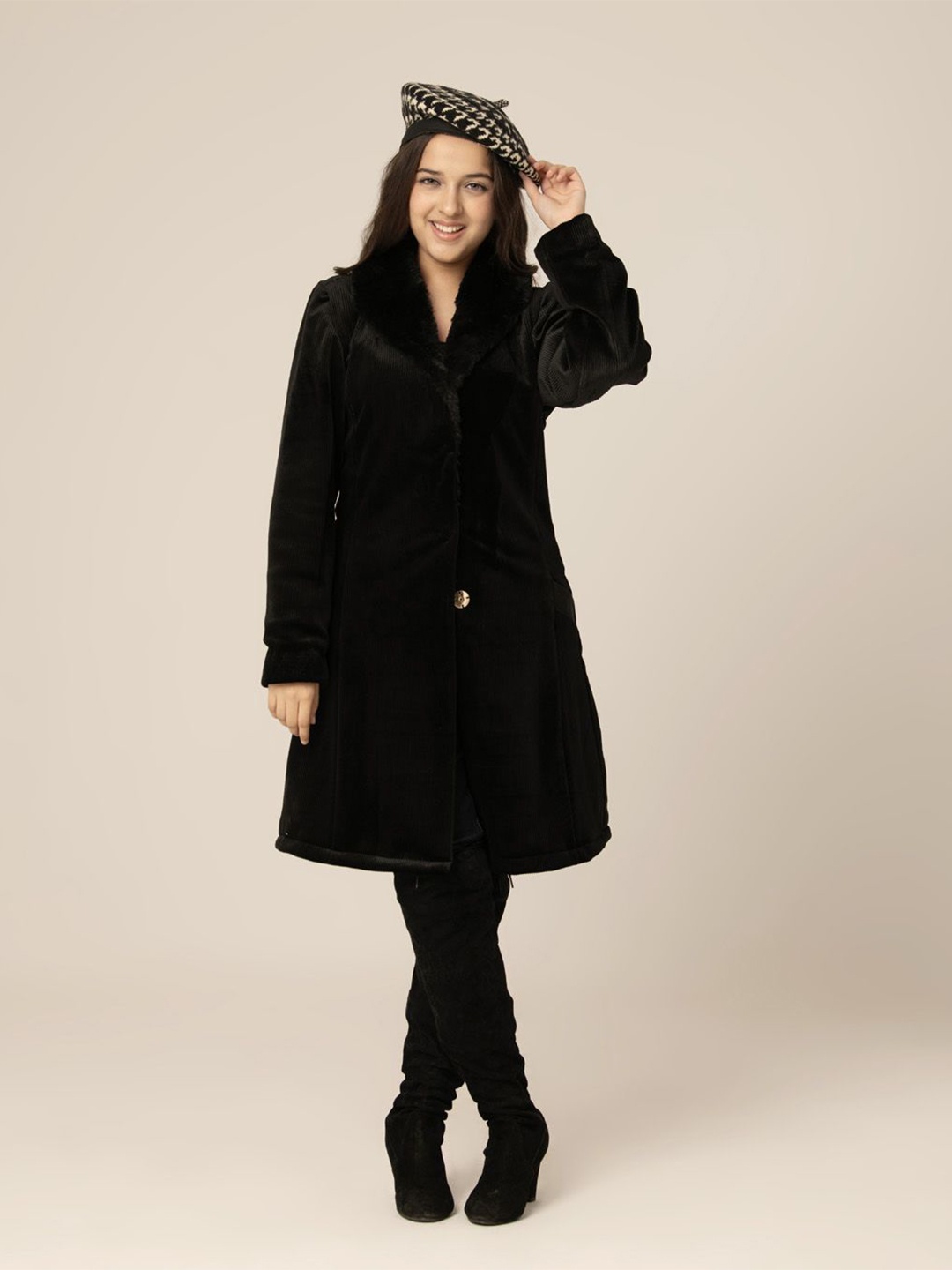 

HOITY MOPPET Girls Velvet Overcoat with Fur Collar, Black
