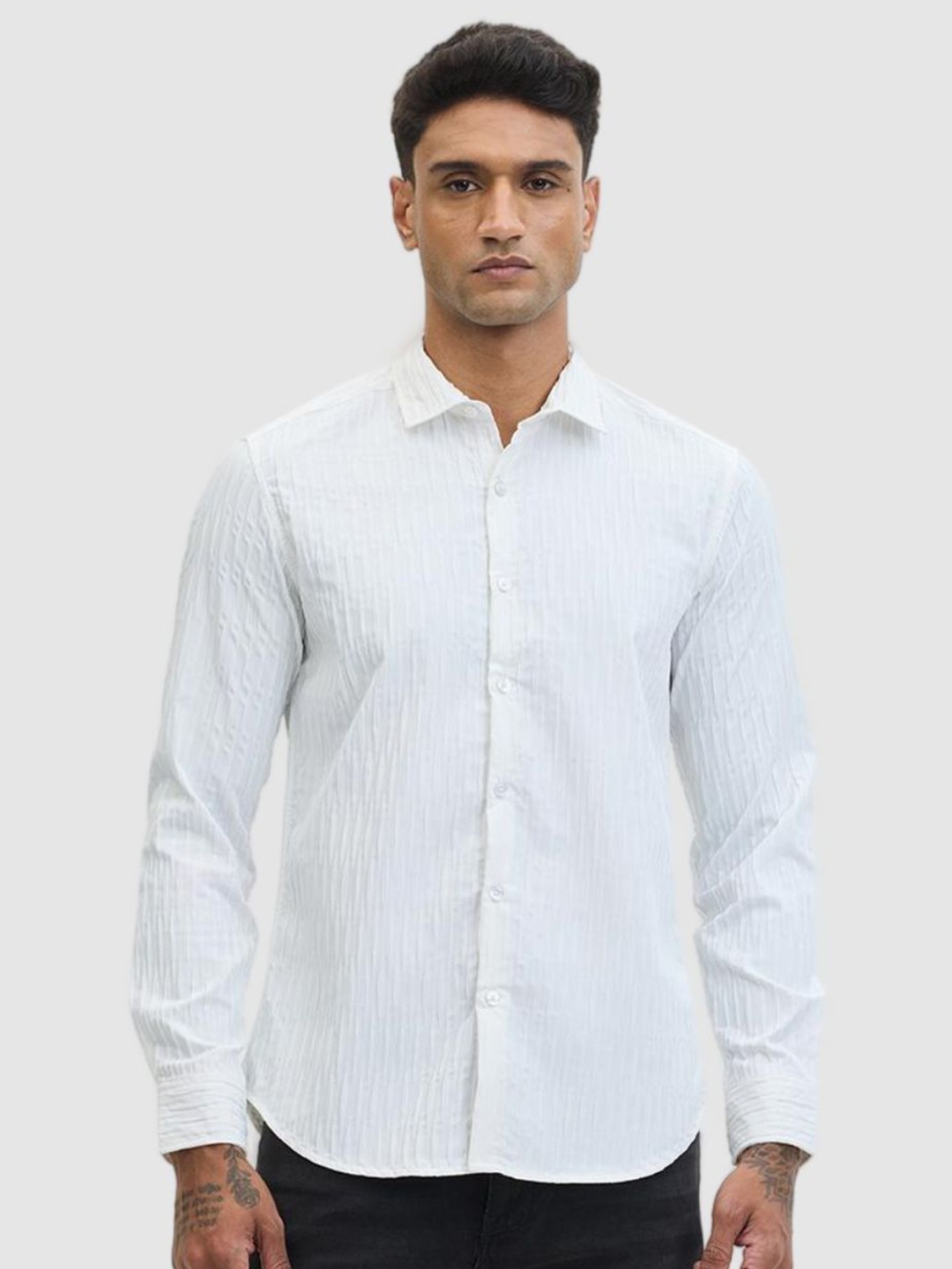 

Snitch Men Smart Fit Spread Collar Textured Casual Shirt, White
