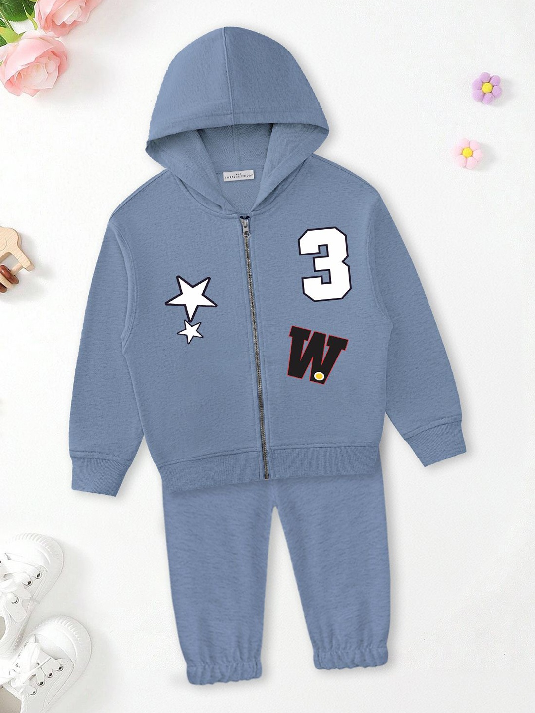 

FOREVER FRIDAY Girls Printed Hooded Pure Cotton Sweatshirt With Joggers, Blue