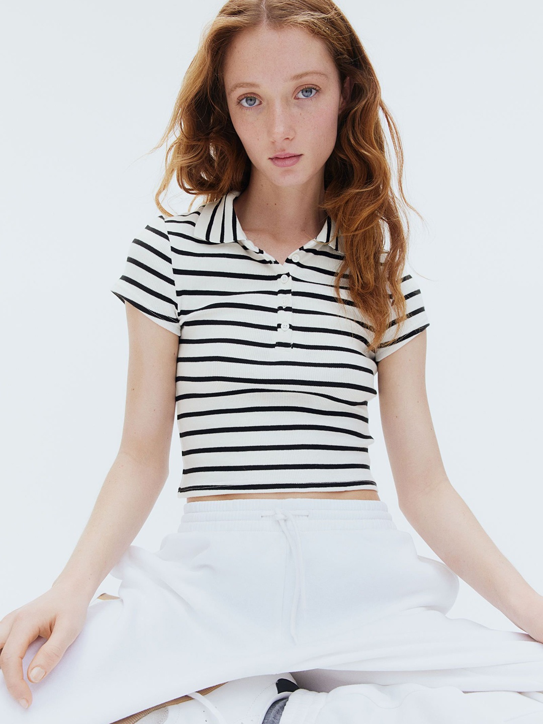 

H&M Ribbed Polo Shirt, White