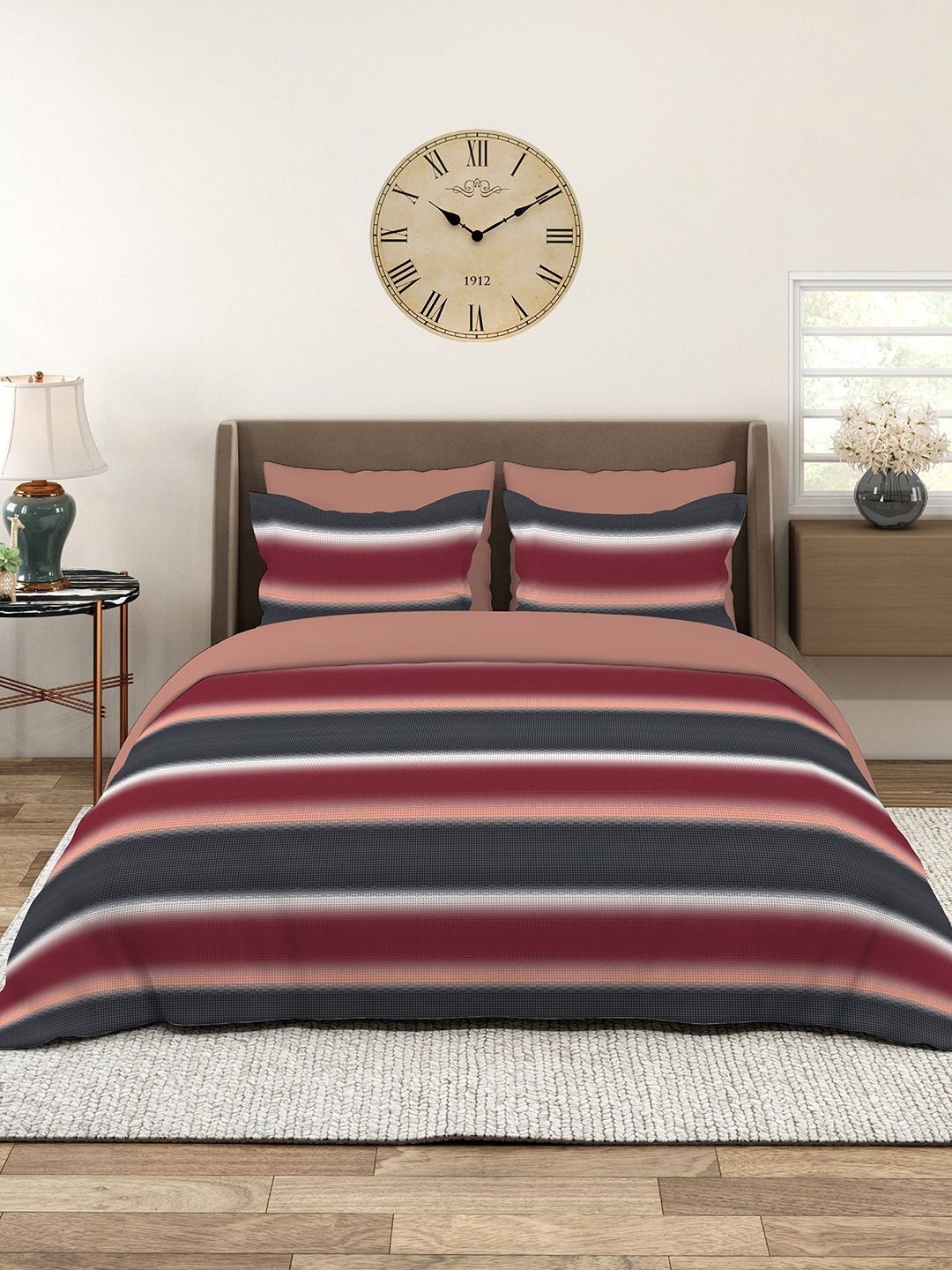 

Layers Maroon & White Striped 220 TC King Bedsheet with 2 Pillow Covers 2.74 m x 2.74 m