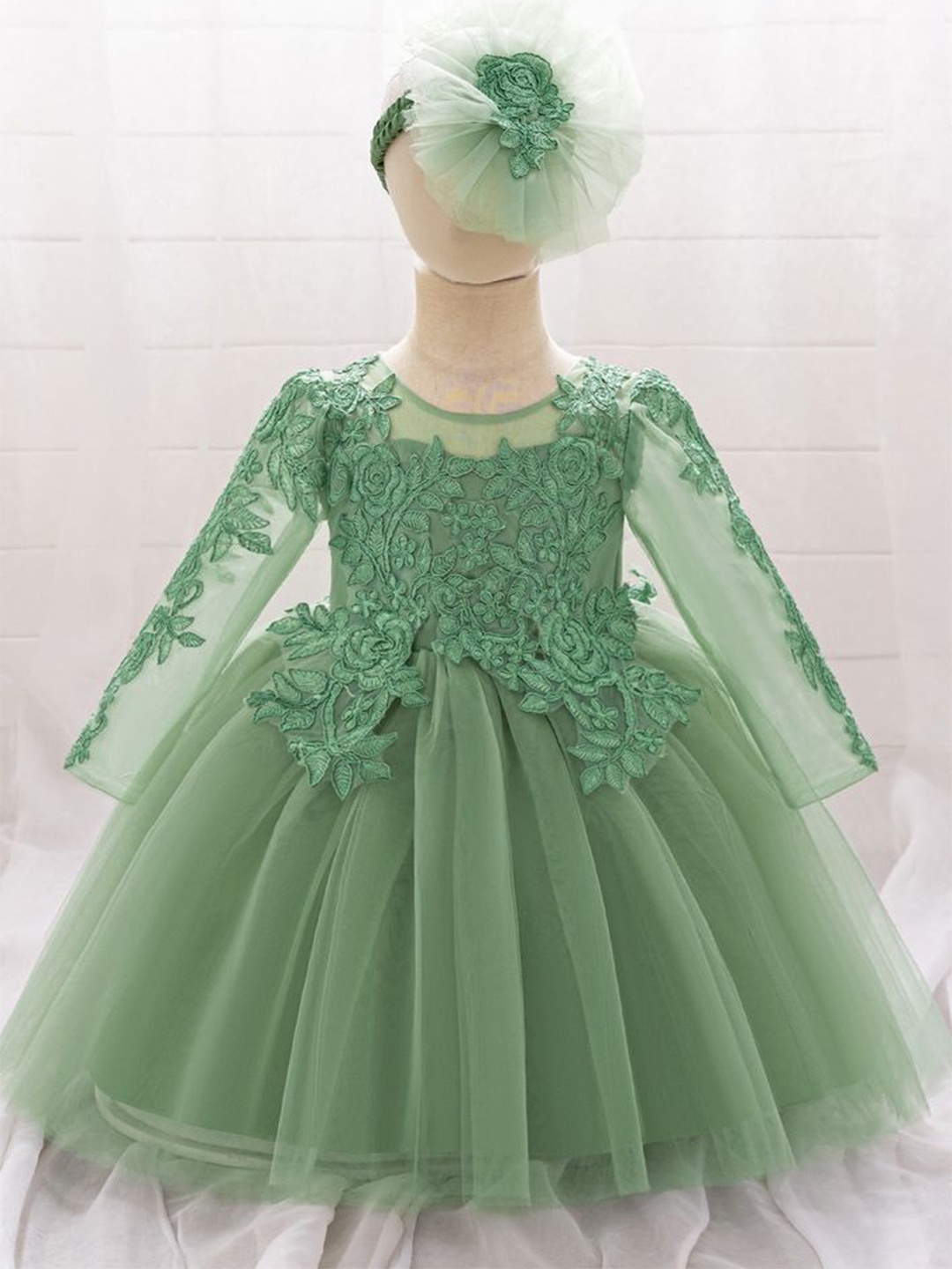 

LULU & SKY Embellished Cape Sleeve Fit & Flare Dress, Green